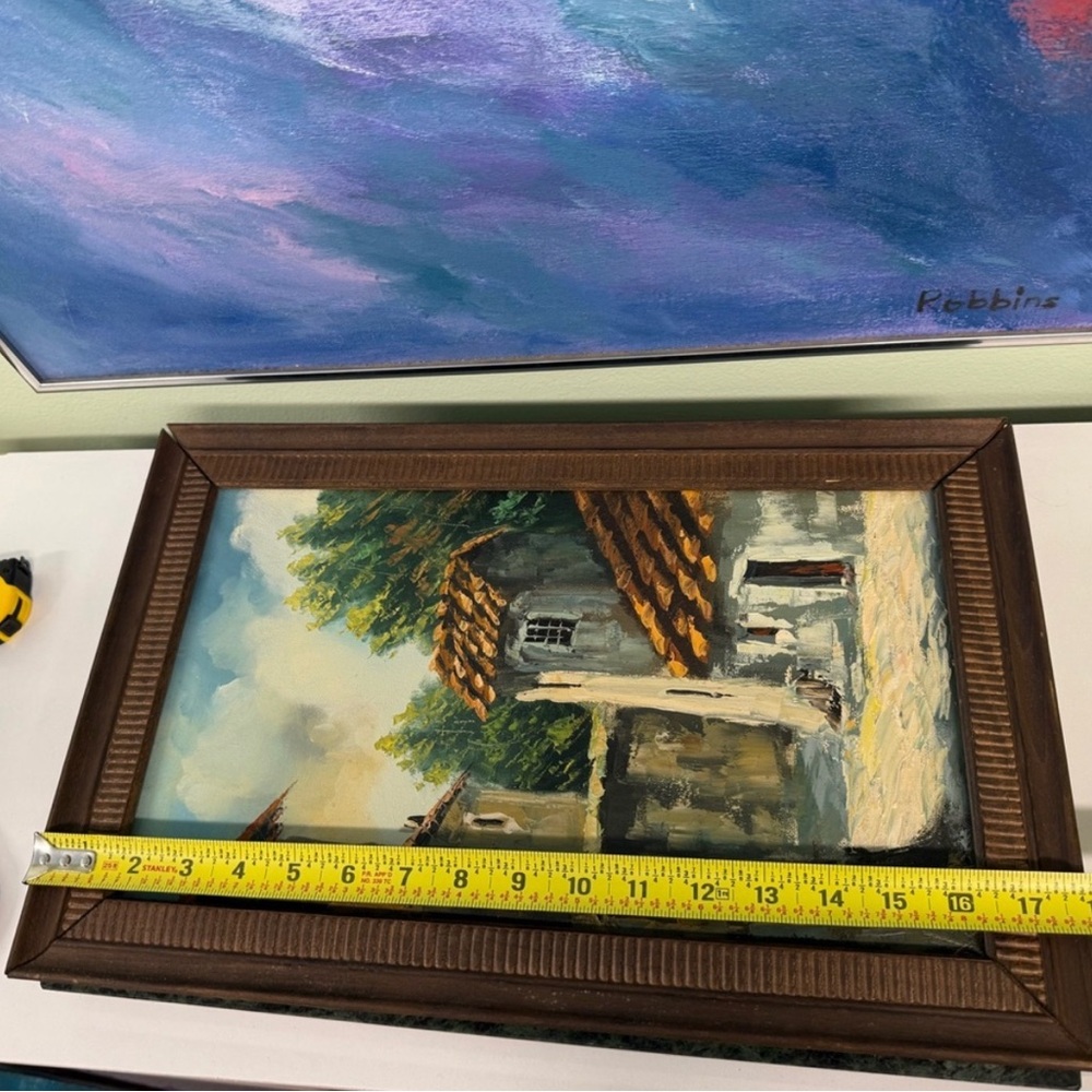 Framed Village Landscape Oil Painting in French country - Picture 6 of 7
